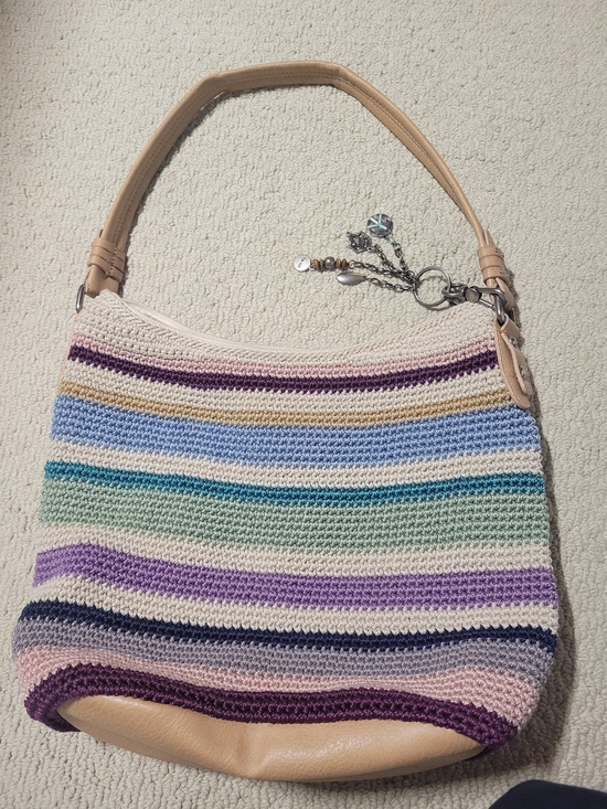The Sak Handbags - The Sak Crochet Shoulder Bag in Cream with Pastel Stripes